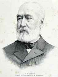 Portret van de Franse politicus Lazare Hippolyte Carnot (1801 - 1888). Gravure naar de foto van Mourgeon