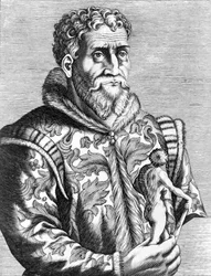 Portret van de Italiaanse schilder Michelangelo Buonarroti bekend als Michelangelo (Michelangelo of Michel Ange)
