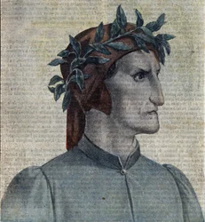 Portret van de Italiaanse dichter Dante Alighieri (1265-1321) (Italiaanse dichter Dante Alighieri) Illustratie uit "Le pelerin" mei 1921 Privécollectie