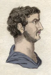 Portret van de Romeinse keizer Hadrianus (Publius Aelius Hadrianus) (76-138 AD) (gravure 19e eeuw)