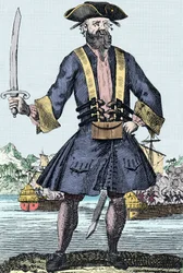 Portret van de piraat Edward Teach, genaamd Barbenoire (Blackbeard)