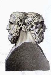 Portretten van Homerus (9e eeuw v.Chr.) en Archiloque (712 v.Chr. - 648 v.Chr.), Griekse dichters.