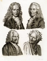 Portretten van Voltaire op verschillende leeftijden - gravure