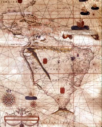 Portulan die Zuid-Amerika vertegenwoordigt, behorend tot Bartolomeo Velhio. 1561