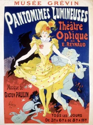 Poster voor het dagelijkse spektakel “Pantomimes Lumineuses” Optisch Theater van Reynaud