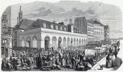 Quai des Augustins: Marche de la Vallee - Gravure in 