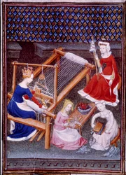 Koningin Tanaquil, vrouw van de Romeinse koning Tarquinius Priscus, aan het weven