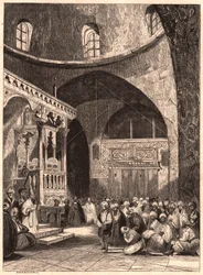 Rabbi en gemeente in een synagoge in Jeruzalem