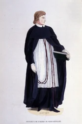 Religieuze van de Orde van het Heilig Graf. Gravure uit een album over religieuze orden, Parijs