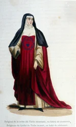 Religieuze van de orde van het geïncarneerde woord in ceremoniële kleding. Gravure uit een album over religieuze orden, Parijs