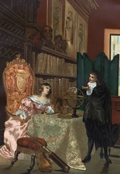 René Descartes geeft filosofielessen aan koningin Christina van Zweden, circa 1649-1650