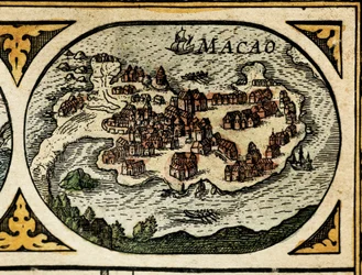 Voorstelling van Macao, detail in Le Theatre du monde