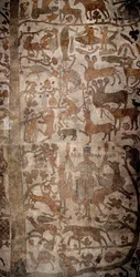 Voorstelling van Alexander de Grote (356-323 v.Chr.), koning van Macedonië en veroveraar van Perzië, omringd door Indiase fauna tijdens de verovering van India, Zondvloed, Deucalion en Pyrrha