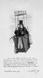 Voorstelling van Felix Tournachon genaamd Nadar in de gondel van een ballon. 1897