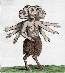 Voorstelling van een monsterlijk wezen gevangen in het Zardana-gebergte in Spanje in 1655. Gravure