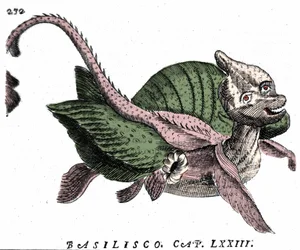 Voorstelling van de Basilisk, gravure uit de 17e eeuw