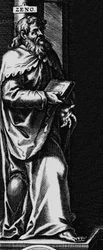 Voorstelling van de Griekse stoïcijnse filosoof Zenon van Citium (of Kition) (335-262 v.Chr.) Gravure van het frontispice van 