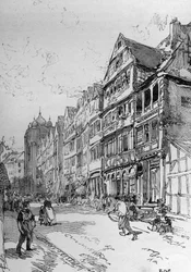 Voorstelling van de Joodse Straat in Frankfurt, geboorteplaats van de familie Rothschild. Gravure in 