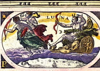 Voorstelling van de maan. Gravure uit de 17e eeuw.