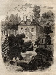 Residentie van Rousseau op het eiland Saint-Pierre (St. Petersinsel) Bern - Zwitserland - Illustratie voor de 