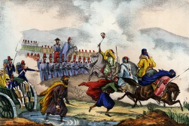 Terugtrekking van de Arabieren voor het plein gevormd door het Franse leger van Afrika bij Constantine in 1837. In 