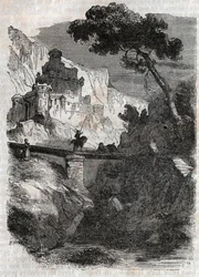 Rodomont verslagen door Bradamante - gravure van 1851 uit 