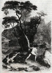 Roland achtervolgt Angelique (Angelica) - gravure van 1851 uit 