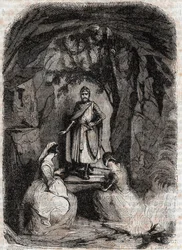 Roland ziet Isabelle in een grot - gravure uit 1851 van 