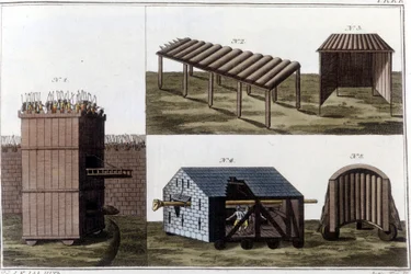 Romeinse oorlogsmachines. Gravure uit het begin van de 19e eeuw.