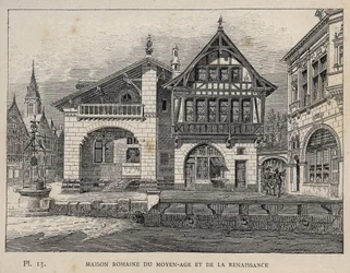 Romeins huis van de Middeleeuwen en Renaissance - gravure van 1889 in 