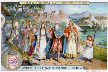 Ronde tafel cyclus (2): Bruidsstoet van Koning Arthur en Juniper, Liebig Chromolithografie, sd. 19e eeuw