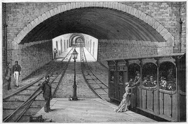 Route van de spoorlijn van Lyon naar Croix Rousse - gravure in 