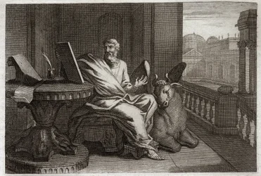 Bijbel van Royaumont, Nieuwe Testament: De evangelist Sint Lucas met de stier. Illustratie uit 1811.