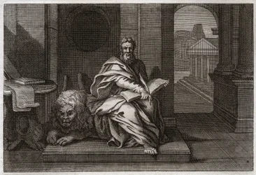 Royaumont Bijbel, Nieuwe Testament: De evangelist Sint Marcus met de leeuw. Illustratie uit 1811.