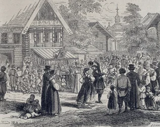Rusland (19e eeuw). Feest in een dorp. 1879