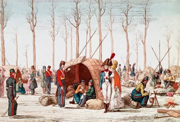 Russische soldaten bivakkeren op de Champs-Elysees, Parijs, Frankrijk, 31 maart 1814
