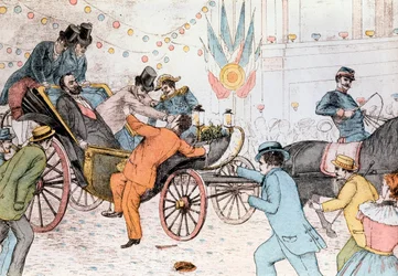 Sadi Carnot vermoord door Sante Jeronimo Caserio, een Italiaanse anarchist, 25 juni 1894 (gravure)
