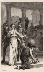 Sint Blandina - Sint Blandine (martelaar 177) weigert te offeren aan afgoden - gravure in 