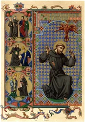 Franciscus van Assisi ontvangt stigma. begin 20e eeuw (chromo)