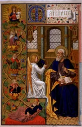 Sint Mattheüs schrijft het Evangelie. n.d 19e eeuw