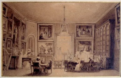 Salon van de koningin van Holland Hortense de Beauharnais (1783-1837) in Augsburg. Gravure uit de 19e eeuw