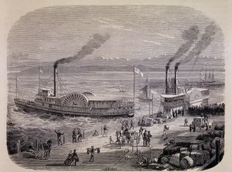 San Francisco Docks en raderstoomschepen (Californië) - in "Tour du Monde"