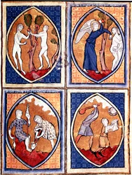 Scènes uit de Bijbel afgebeeld in mandorles