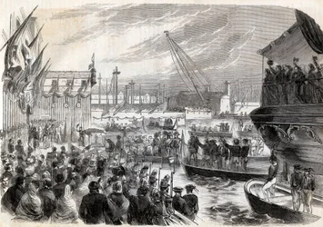 Tweede Italiaanse Onafhankelijkheidsoorlog, Italiaanse Campagne van 1859: Napoleon III (1808-1873) in de haven van Genua 12/05/1859 - Aankomst van de Fransen in Genua, 12 mei