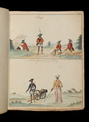 Sepoys, een inheemse kanonnier en een serang (bootsman)