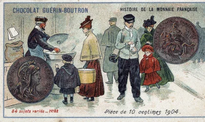 Serie Histoire de la Monnaie Française uitgegeven door Chocolat Guérin Boutron. 10 cent munt in 1904