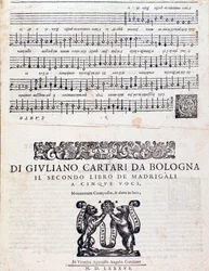 Bladmuziekpagina van de Madrigalen (2e boek) door Giuliano Cartari van Bologna
