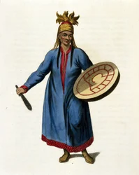 Siberische sjamaan. 19e-eeuwse gravure