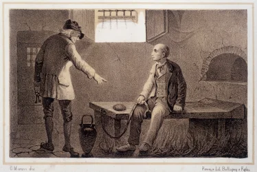Silvio Pellico (1789 - 1854) overgebracht naar de vesting van Spielberg (Spilberk) - in 