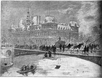 Instorting van de brug van Arcole in Parijs in 1888